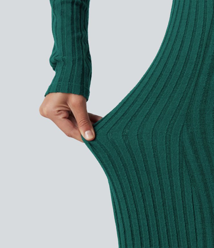 Ribbed Knit Henley Neck Long Sleeve Flowy Midi Casual Dress Ribbed Knit Henley Neck Long Sleeve Flowy Midi Casual Dress