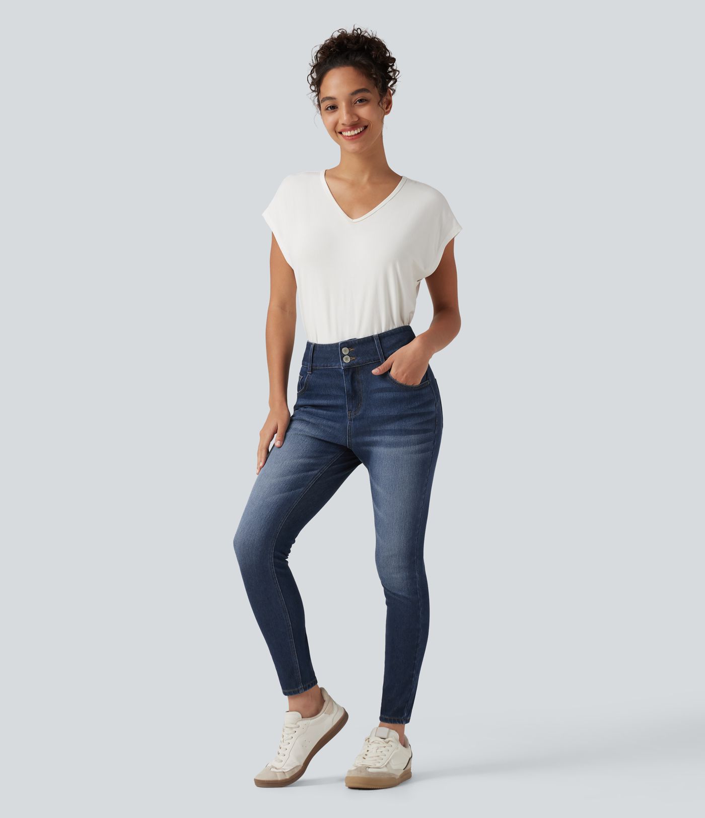 Halara Flex™ Jean skinny taille mi-haute, décontracté, avec poches Halara Flex™ Jean skinny taille mi-haute, décontracté, avec poches