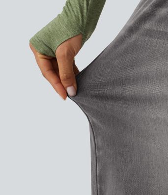 Short en jean ample Halara Flex™ taille haute croisé gainant décontracté avec poches Short en jean ample Halara Flex™ taille haute croisé gainant décontracté avec poches