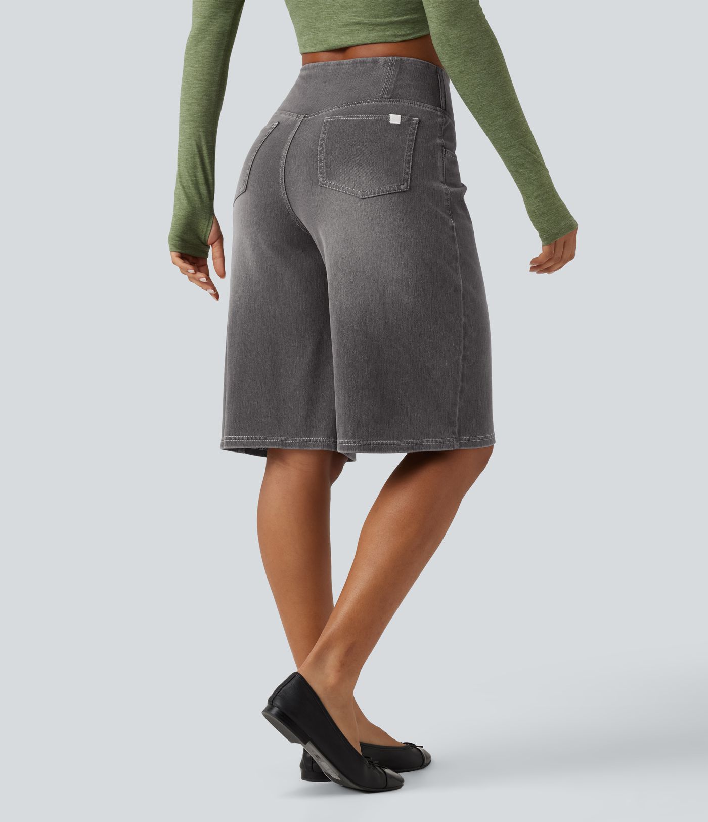 Short en jean ample Halara Flex™ taille haute croisé gainant décontracté avec poches Short en jean ample Halara Flex™ taille haute croisé gainant décontracté avec poches