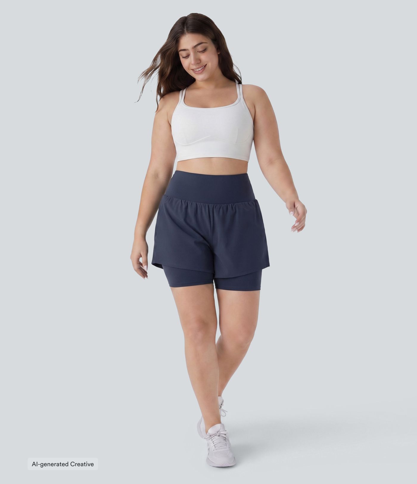 Plus Size SoftlyZero™ Airy Super High Waisted 2-in-1 Cool Touch Yoga Shorts 7'' with Pockets