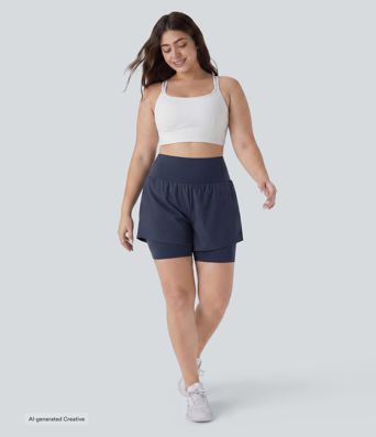 Plus Size SoftlyZero™ Airy Super High Waisted 2-in-1 Cool Touch Yoga Shorts 7'' with Pockets