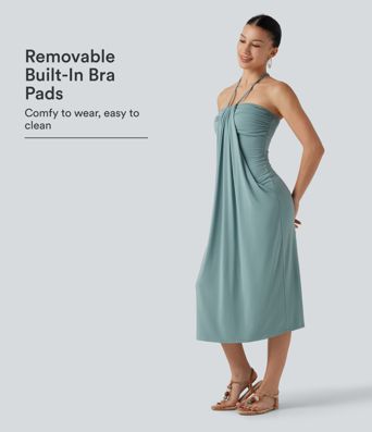 Neckholder-Midikleid mit Bindeband am Rücken, integriertem BH und Taschen