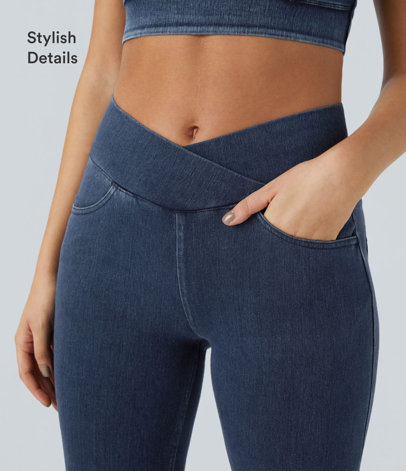 Leggings de Travail en Jean à Taille Haute Halara Flex™ avec Poches Croisées