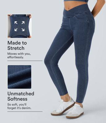 Leggings de Travail en Jean à Taille Haute Halara Flex™ avec Poches Croisées