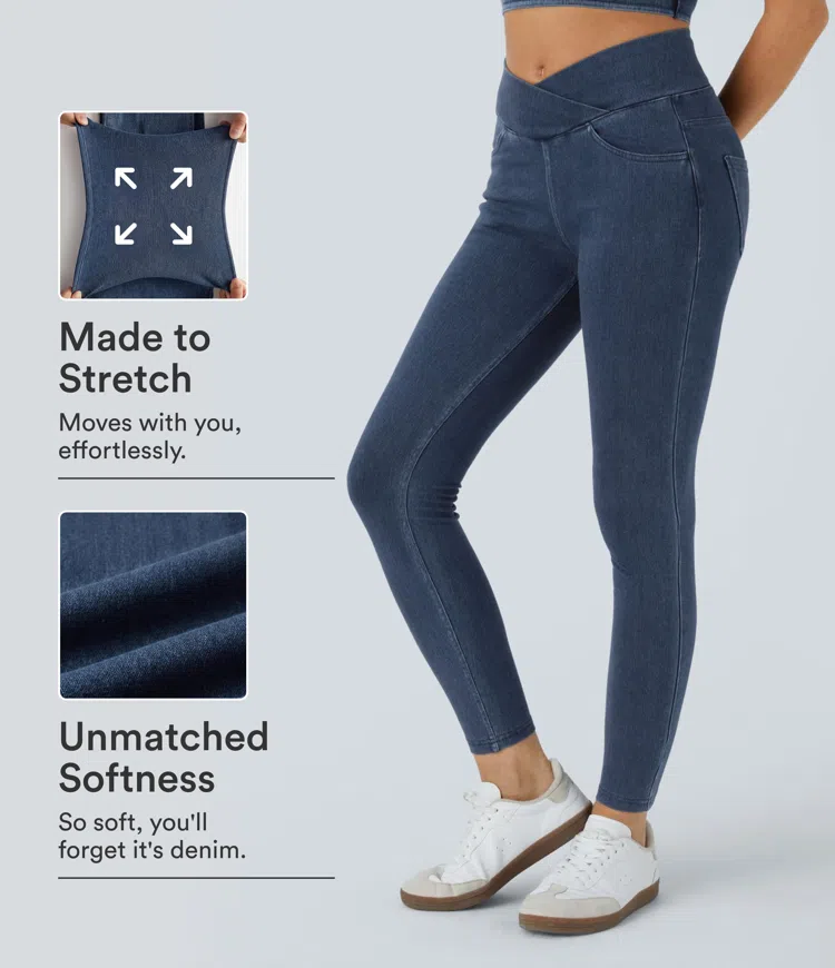Halara Flex™ High Waisted Crossover Pockets Denim Work Leggings
