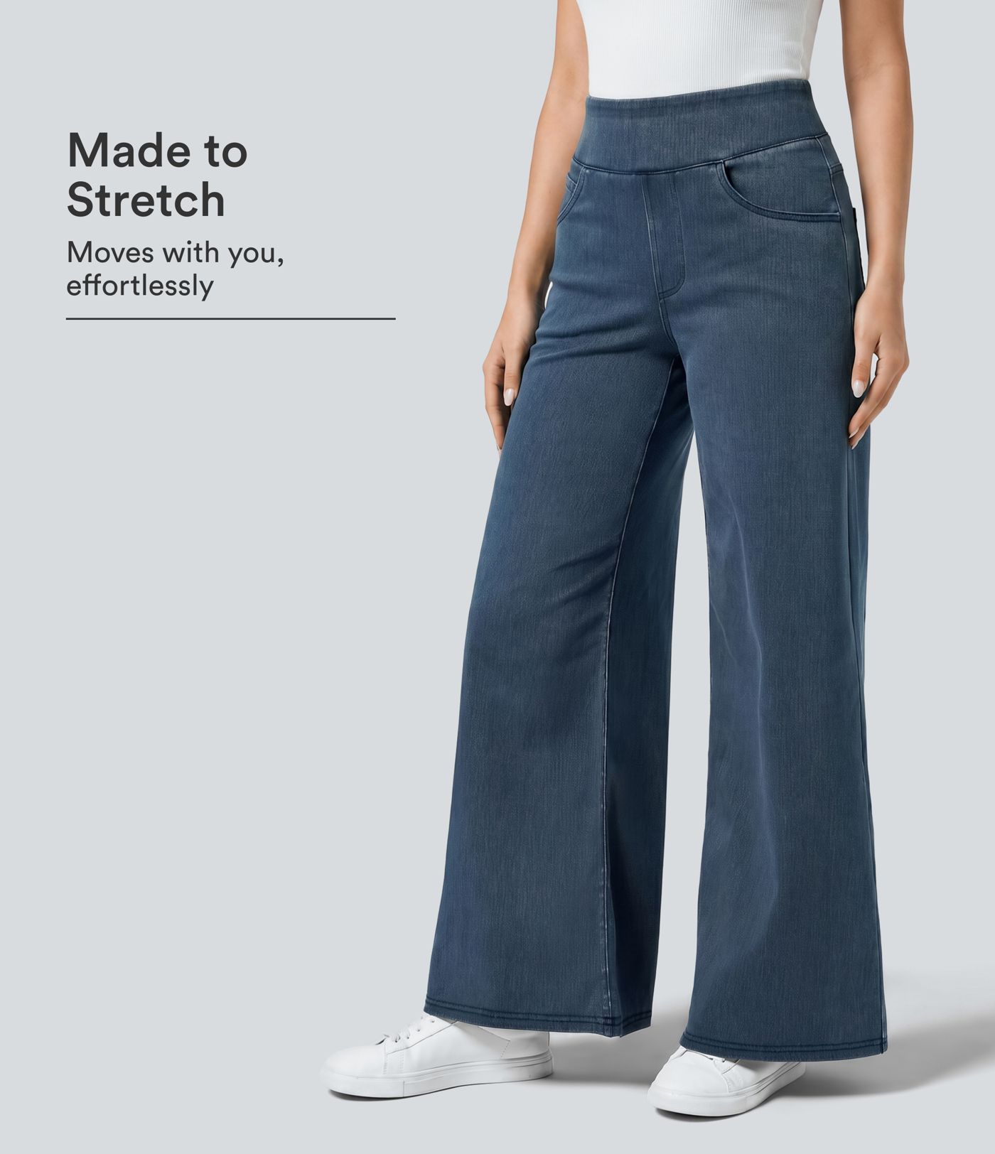 Halara Flex™ Högmidjade, flersömmade, vida, löst sittande, stretchiga, stickade arbetsjeans Halara Flex™ Högmidjade, flersömmade, vida, löst sittande, stretchiga, stickade arbetsjeans