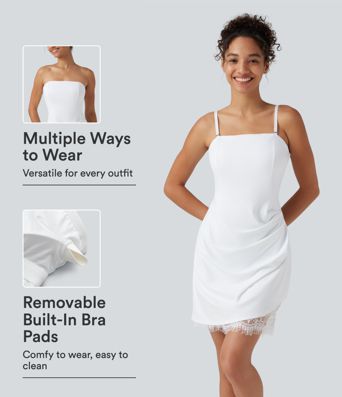 Robe nuisette mini avec brassière intégrée et dentelle contrastante en SoftlyZero™ Airy à toucher frais - UPF50+