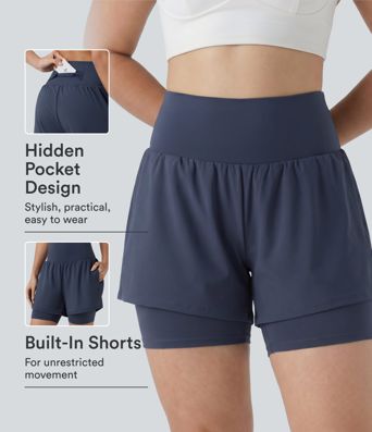 Plus Size SoftlyZero™ Airy Super High Waisted 2-in-1 Cool Touch Yoga Shorts 7'' with Pockets Plus Size SoftlyZero™ Airy Super High Waisted 2-in-1 Cool Touch Yoga Shorts 7'' with Pockets