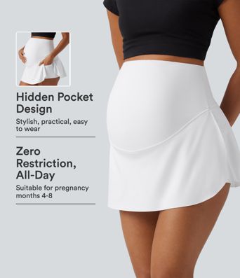 SoftlyZero™ Airy Super High Waisted 2-in-1 Cool Touch Mini Tennis Maternity Skirt with Pockets-UPF50+