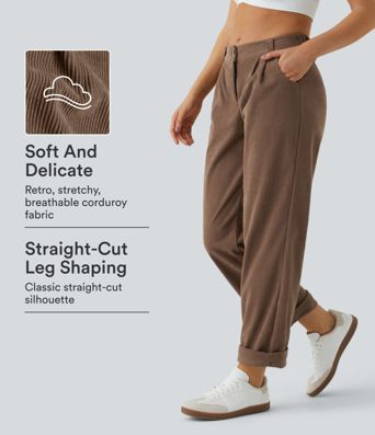 Mid Rise Zipper Pocket Corduroy Casual Pants
