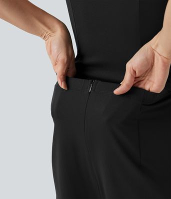 Wrap Split Hem Built-in Bra Casual Slip Baggy Jumpsuit with Pockets-Easy Peezy