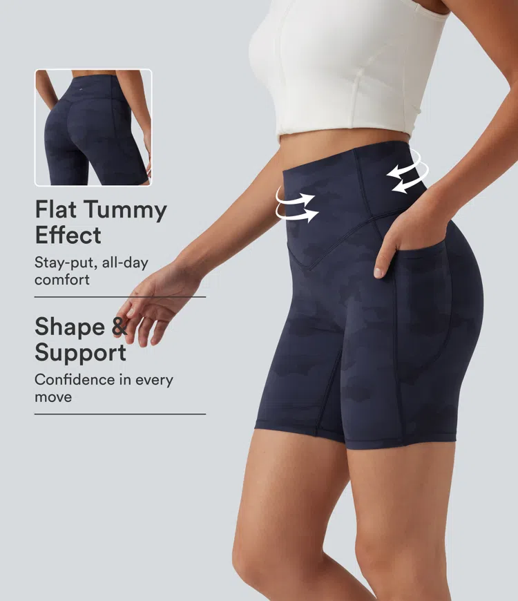 Halara UltraSculpt™ Camo Print High Waisted Tummy Control Training Bike Shorts 7'' with Pockets