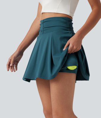 SoftlyZero™ QuickDry High Waisted Tummy Control Ruched 2-in-1 Mini Tennis Skirt with Pockets