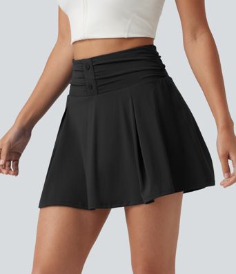 SoftlyZero™ QuickDry High Waisted Tummy Control Ruched 2-in-1 Mini Tennis Skirt with Pockets SoftlyZero™ QuickDry High Waisted Tummy Control Ruched 2-in-1 Mini Tennis Skirt with Pockets
