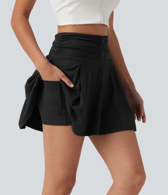 SoftlyZero™ QuickDry High Waisted Tummy Control Ruched 2-in-1 Mini Tennis Skirt with Pockets SoftlyZero™ QuickDry High Waisted Tummy Control Ruched 2-in-1 Mini Tennis Skirt with Pockets