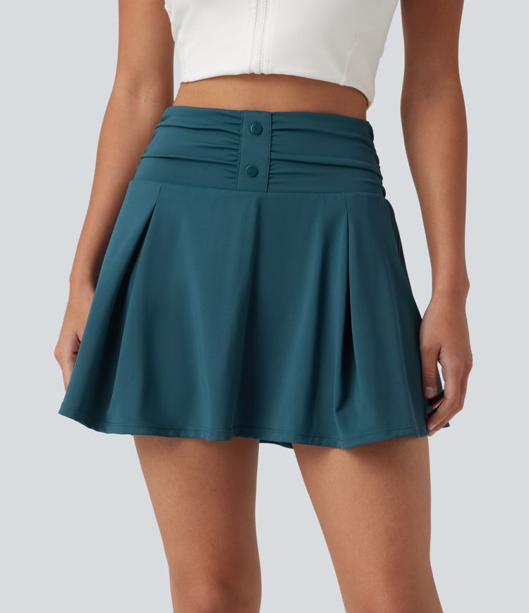 SoftlyZero™ QuickDry High Waisted Tummy Control Ruched 2-in-1 Mini Tennis Skirt with Pockets