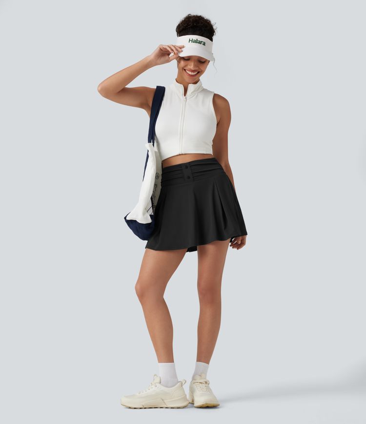 SoftlyZero™ QuickDry High Waisted Tummy Control Ruched 2-in-1 Mini Tennis Skirt with Pockets SoftlyZero™ QuickDry High Waisted Tummy Control Ruched 2-in-1 Mini Tennis Skirt with Pockets