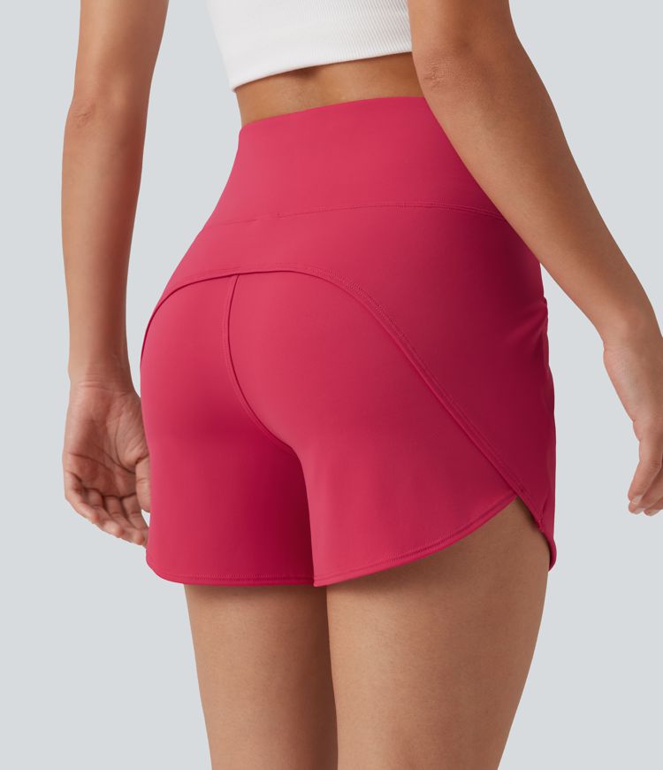 SoftlyZero™ Airy High Waisted Curved Hem Skinny Cool Touch Casual Shorts 4'' with Pockets