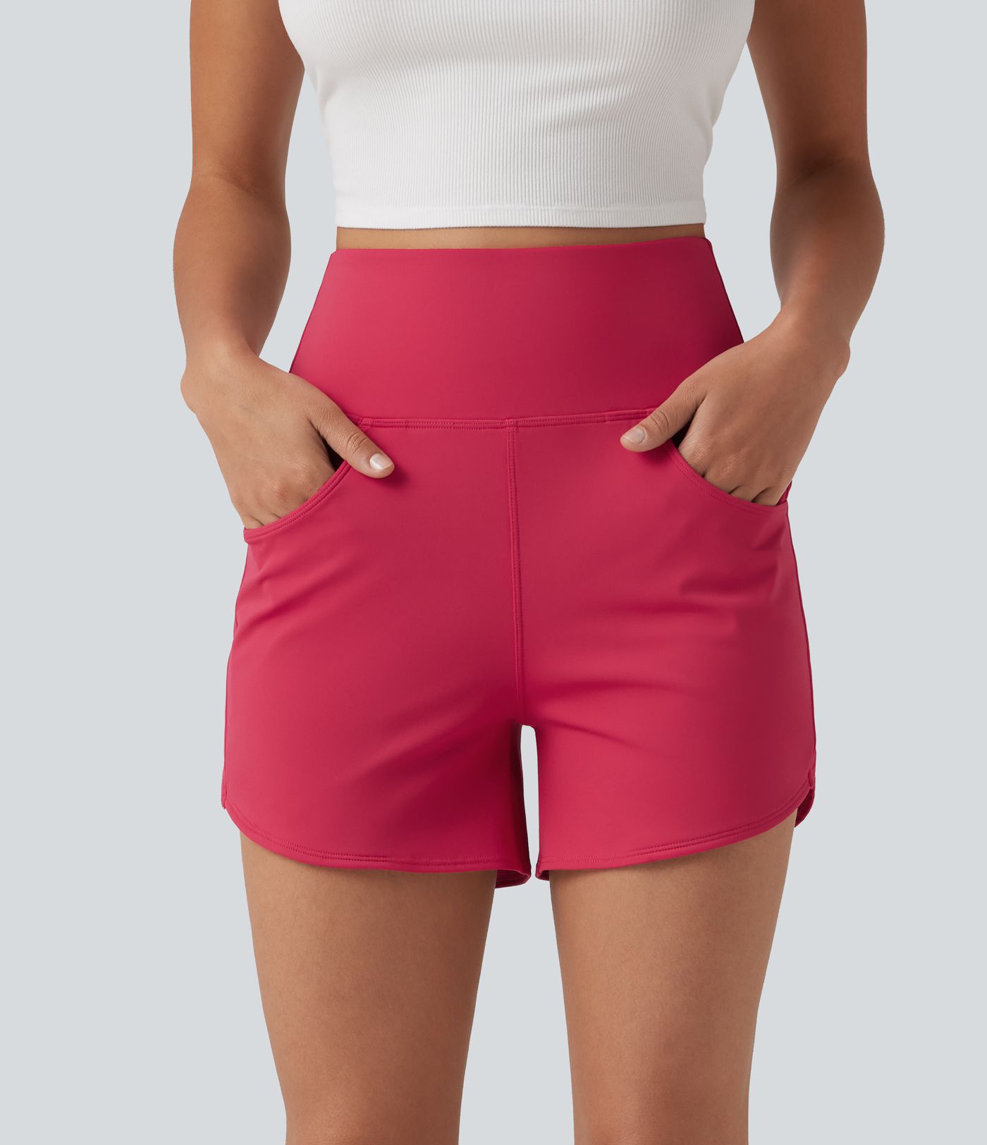 SoftlyZero™ Airy High Waisted Curved Hem Skinny Cool Touch Casual Shorts 4'' with Pockets