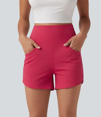 SoftlyZero™ Airy High Waisted Curved Hem Skinny Cool Touch Casual Shorts 4'' with Pockets