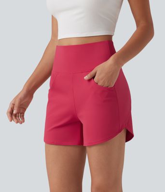 SoftlyZero™ Airy High Waisted Curved Hem Skinny Cool Touch Casual Shorts 4'' with Pockets