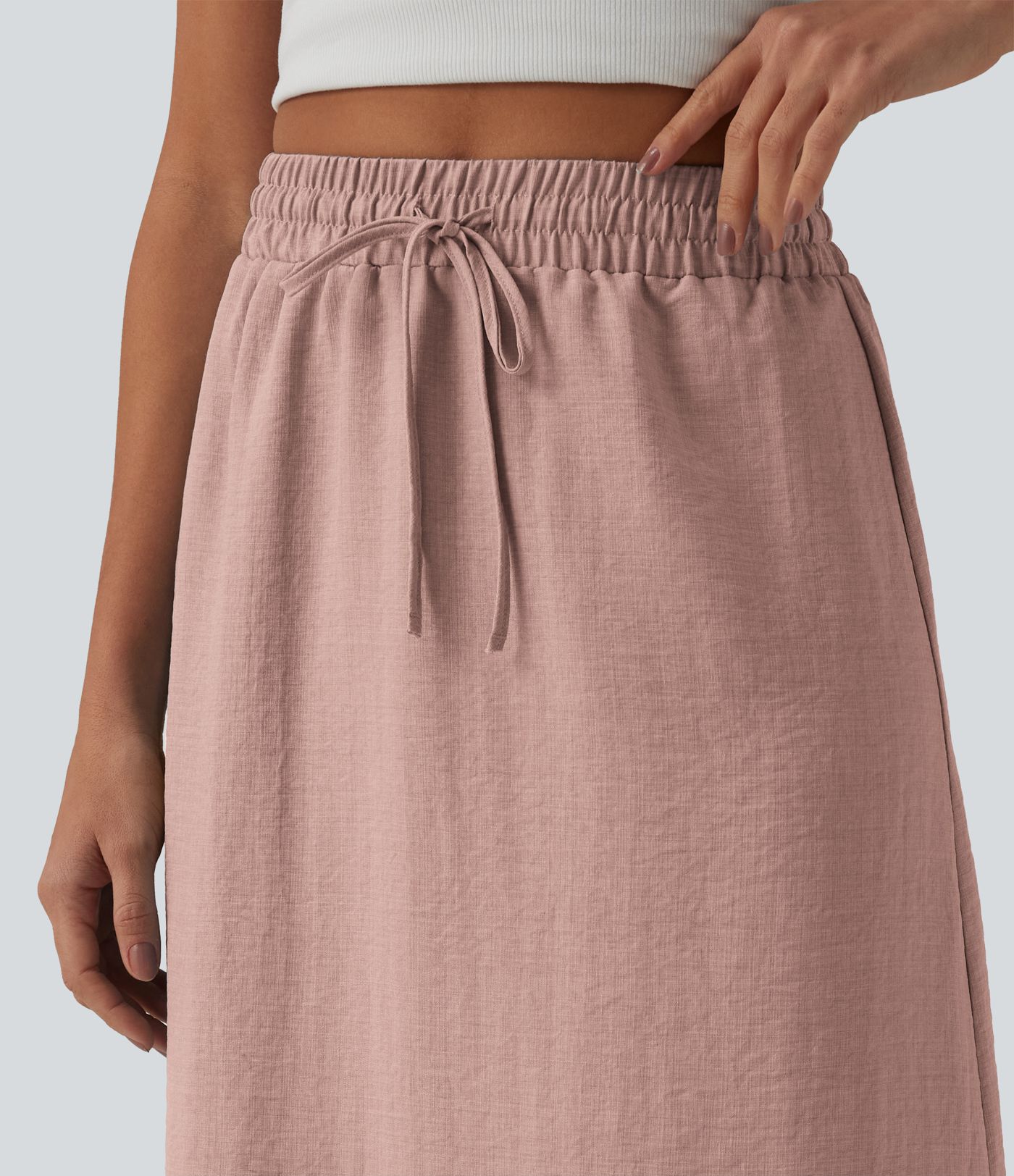 Jupe longue casual aspect lin taille haute avec cordon de serrage Jupe longue casual aspect lin taille haute avec cordon de serrage