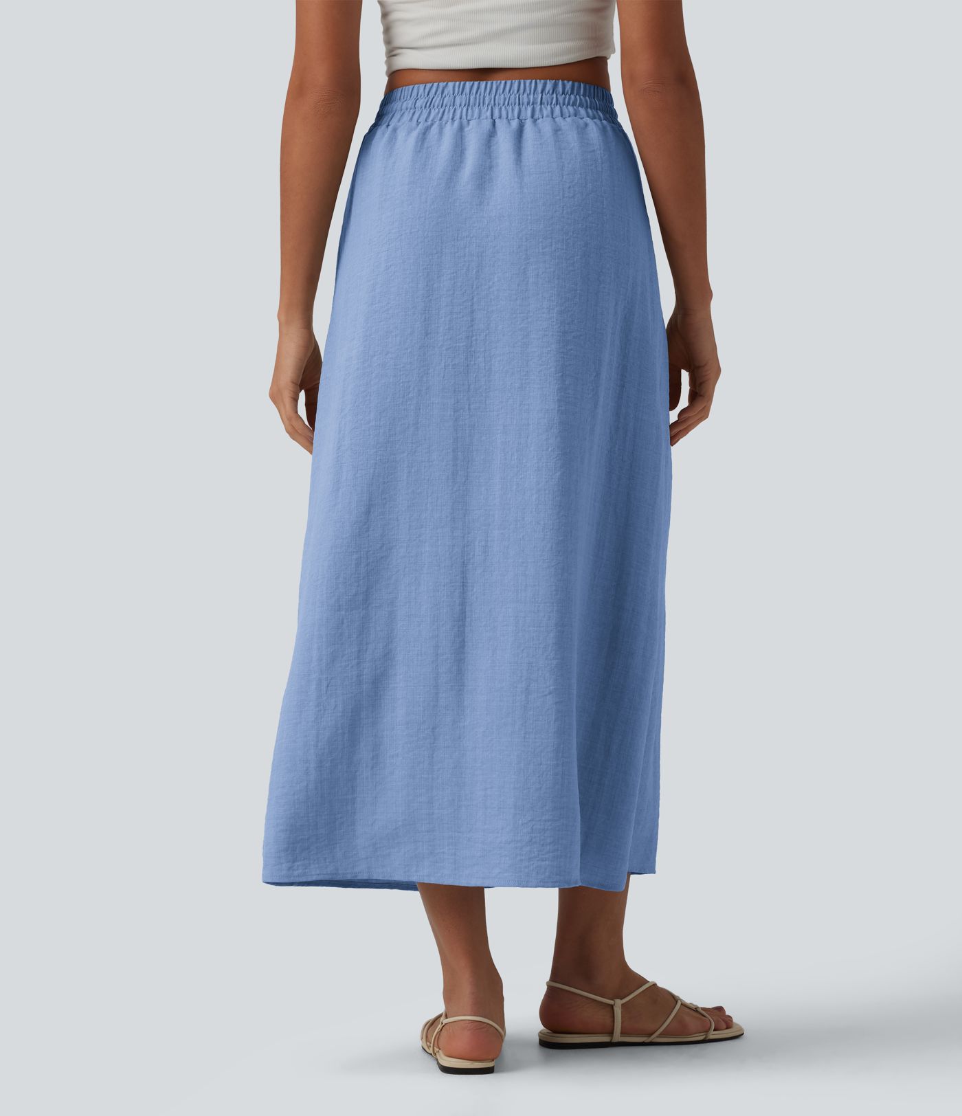 Jupe longue casual aspect lin taille haute avec cordon de serrage