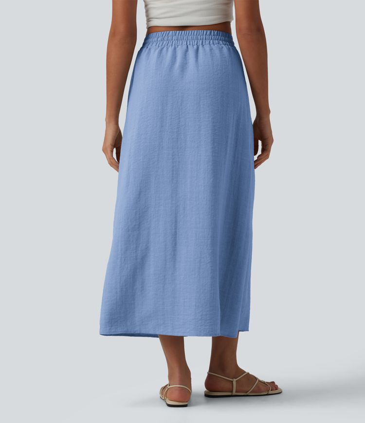 Jupe longue casual aspect lin taille haute avec cordon de serrage