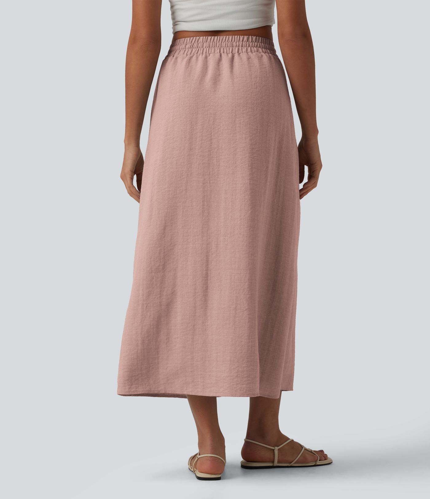 Jupe longue casual aspect lin taille haute avec cordon de serrage Jupe longue casual aspect lin taille haute avec cordon de serrage