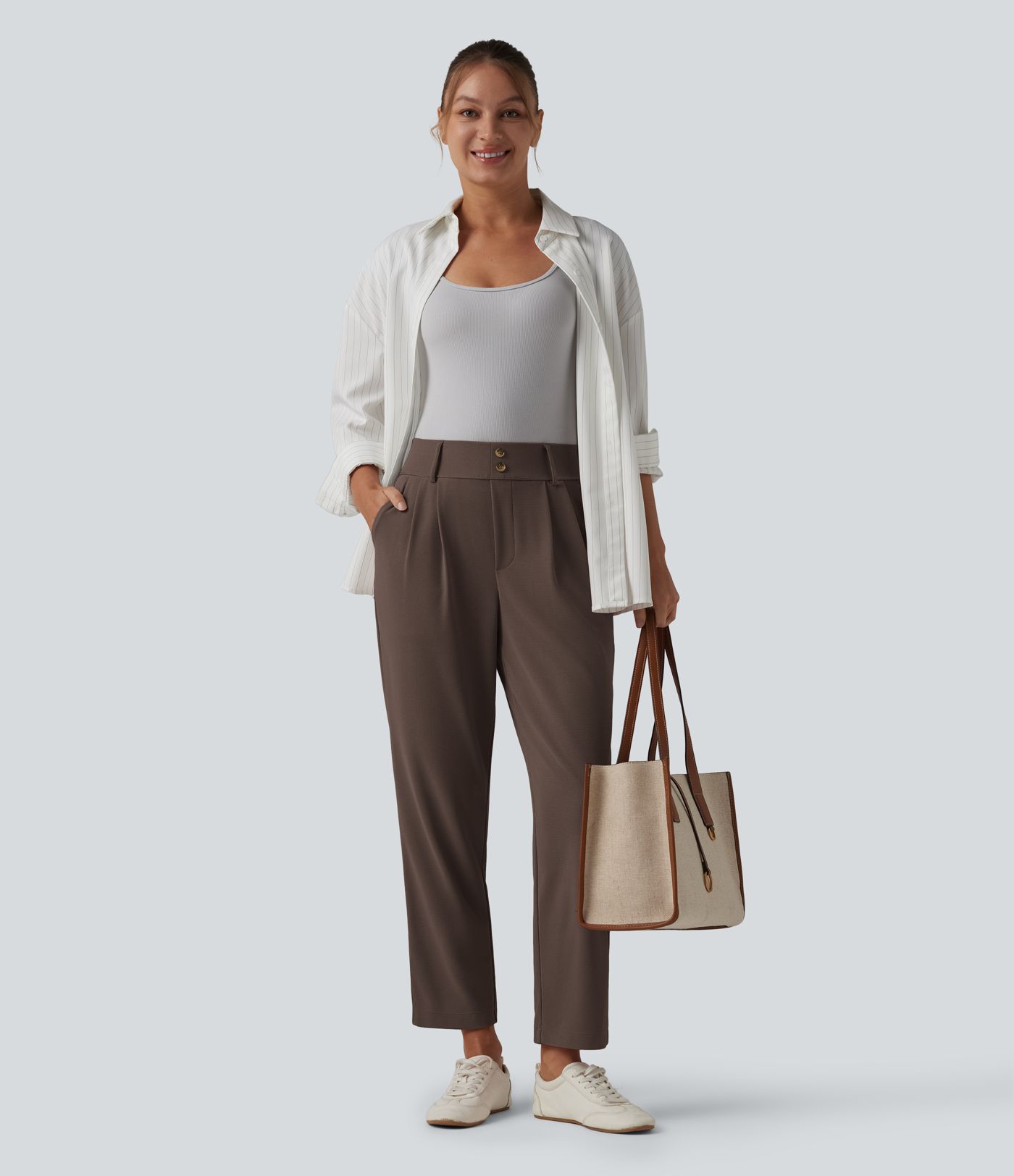 Halara Flex™ Pantalon tailleur fuselé taille haute en tissu gaufré avec poches