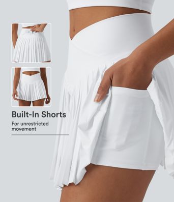 Breezeful™ Crossover High Waisted Pleated Mini 2-in-1 Quick Dry Tennis Skirt with Pockets Breezeful™ Crossover High Waisted Pleated Mini 2-in-1 Quick Dry Tennis Skirt with Pockets