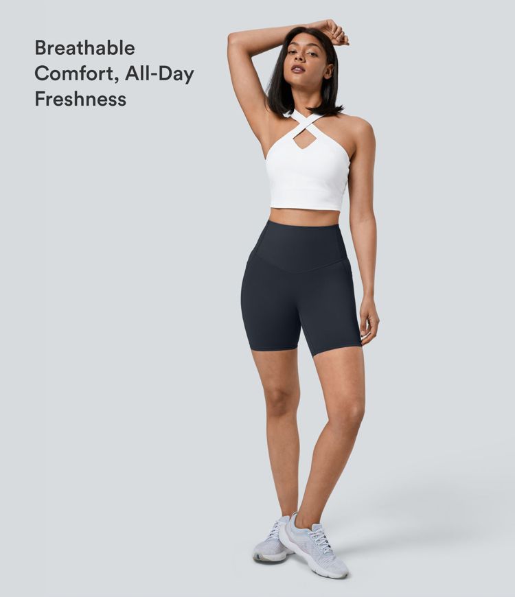 Halara UltraSculpt™ High Waisted Tummy Control Pocket Shaping Training Biker Shorts 7''