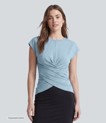 Cap Sleeve Crossover Hem Adjustable Work Top Cap Sleeve Crossover Hem Adjustable Work Top