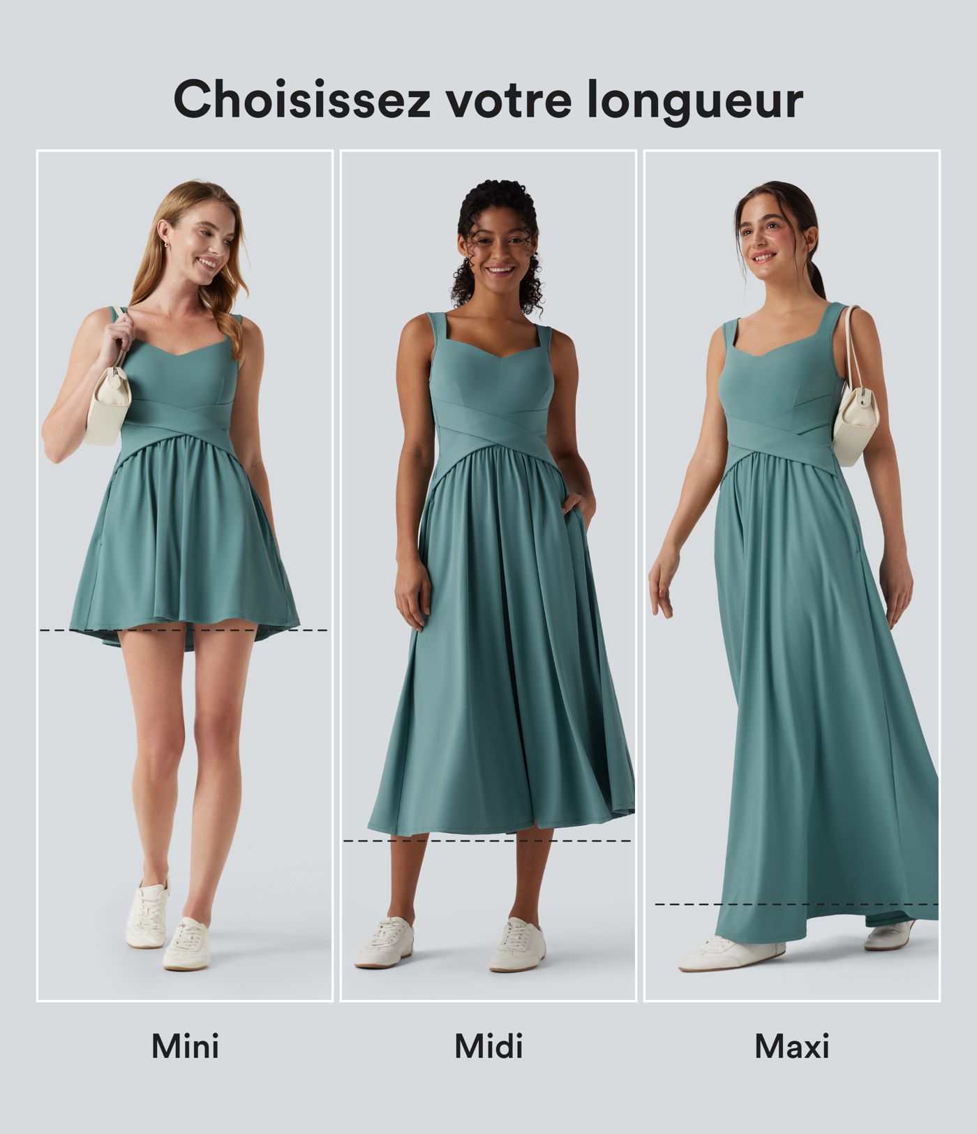Robe midi fluide sans manches dos croisé ouvert avec poches Robe midi fluide sans manches dos croisé ouvert avec poches