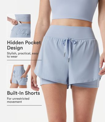 Short de sport 2-en-1 Breezeful™ taille haute à cordon ajustable, séchage rapide et poches