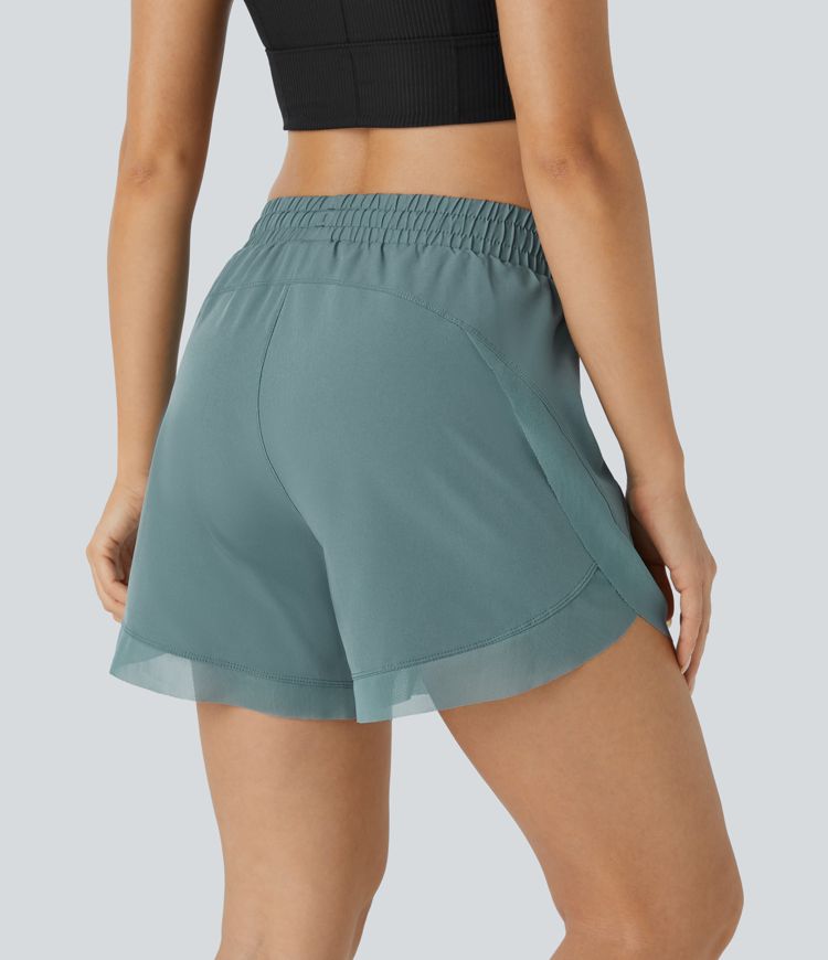 Shorts de running 2 en 1, talle medio con cordón, mesh en contraste, estilo fluido, 5'' Shorts de running 2 en 1, talle medio con cordón, mesh en contraste, estilo fluido, 5''