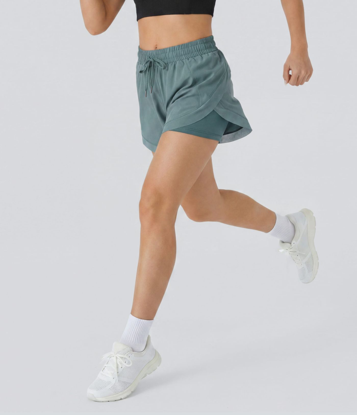 Shorts de running 2 en 1, talle medio con cordón, mesh en contraste, estilo fluido, 5'' Shorts de running 2 en 1, talle medio con cordón, mesh en contraste, estilo fluido, 5''