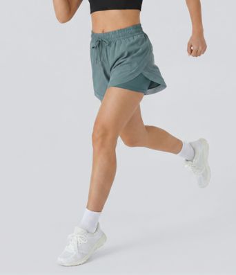 Shorts de running 2 en 1, talle medio con cordón, mesh en contraste, estilo fluido, 5'' Shorts de running 2 en 1, talle medio con cordón, mesh en contraste, estilo fluido, 5''