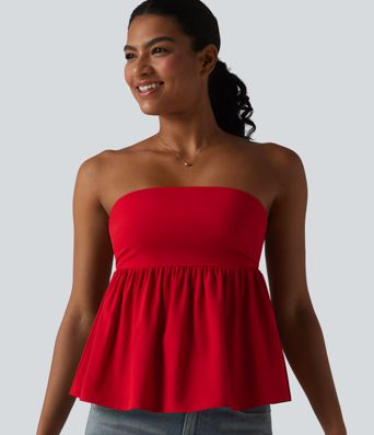 Breezeful™ Shirred Ruffle Hem Quick Dry Casual Babydoll Tube Top