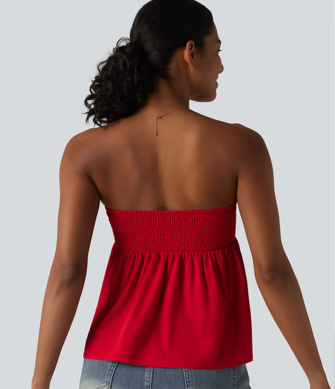 Breezeful™ Shirred Ruffle Hem Quick Dry Casual Babydoll Tube Top