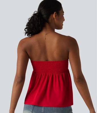 Breezeful™ Shirred Ruffle Hem Quick Dry Casual Babydoll Tube Top