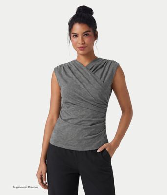 V Neck Sleeveless Ruched Casual T-Shirt