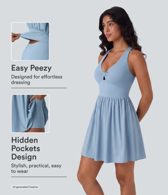 Breezeful™ V Neck Built-in Bra Racerback 2-in-1 Quick Dry Mini Tennis Active Dress with Pockets-Easy Peezy Edition Breezeful™ V Neck Built-in Bra Racerback 2-in-1 Quick Dry Mini Tennis Active Dress with Pockets-Easy Peezy Edition