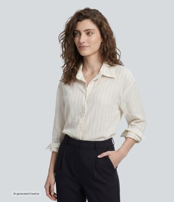Long Sleeve Stripe Work Linen-Blend Shirt