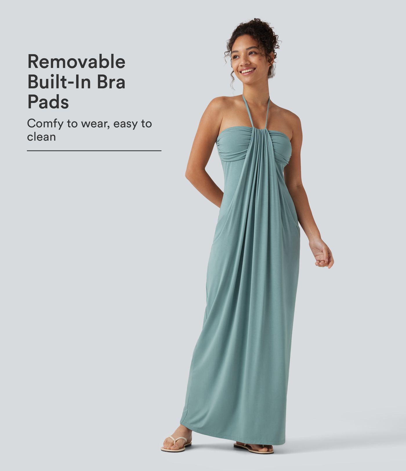 Halter Tie Back Built-in Bra Maxi Dress with Pockets Halter Tie Back Built-in Bra Maxi Dress with Pockets