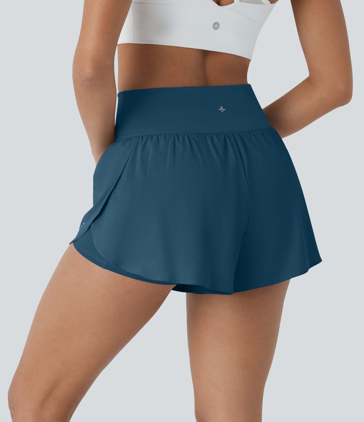 SoftlyZero™ QuickDry High Waisted Tummy Control Reflective Dots Crossover Hem 2-in-1 Running Shorts 3'' with Pockets SoftlyZero™ QuickDry High Waisted Tummy Control Reflective Dots Crossover Hem 2-in-1 Running Shorts 3'' with Pockets
