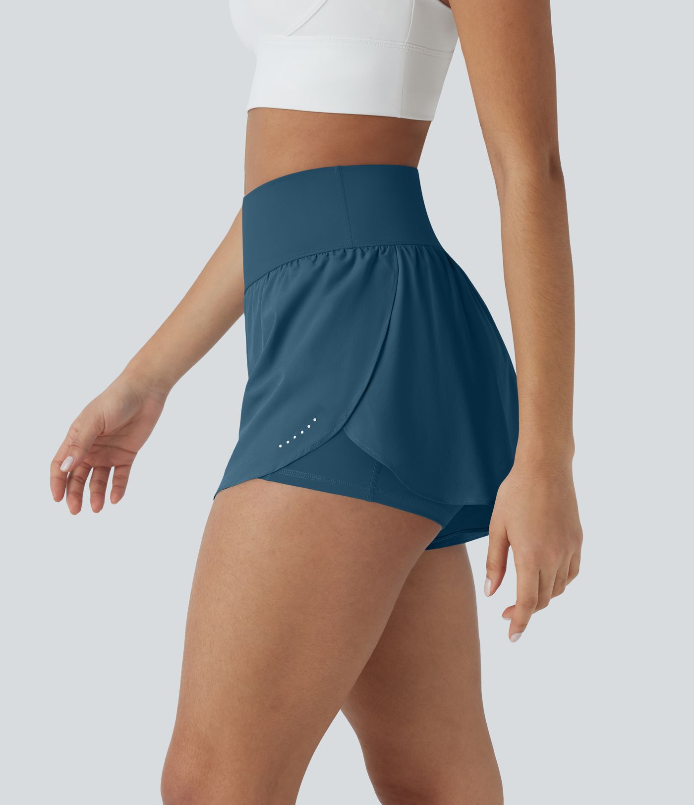 SoftlyZero™ QuickDry High Waisted Tummy Control Reflective Dots Crossover Hem 2-in-1 Running Shorts 3'' with Pockets SoftlyZero™ QuickDry High Waisted Tummy Control Reflective Dots Crossover Hem 2-in-1 Running Shorts 3'' with Pockets