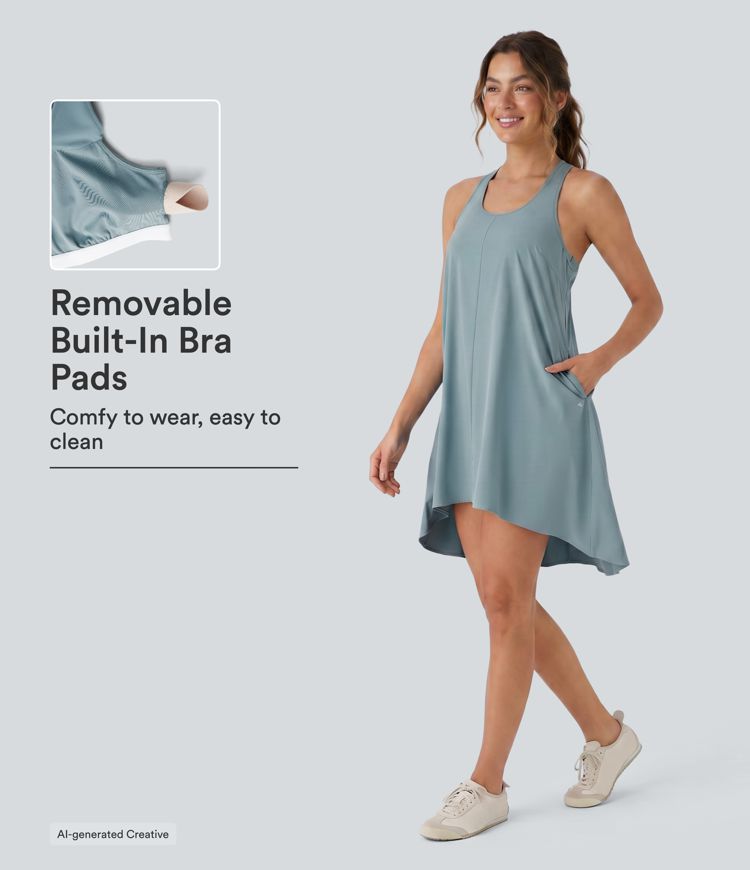 Breezeful™ RacerPocket High Low Flowy Mini Quick Dry Casual Dress Breezeful™ RacerPocket High Low Flowy Mini Quick Dry Casual Dress
