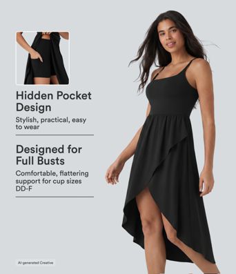 Breezeful™ High Low 2-Piece Flowy Midi Quick Dry Casual Dress with Pocket DD-F Cups